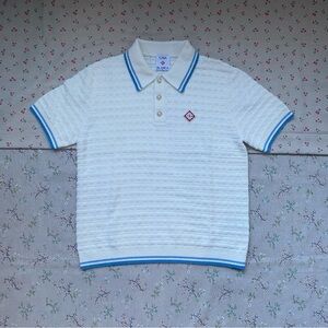 Casablanca White Knit Polo with Blue Trim